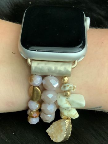 Beautiful beaded mauve, copper, gold and cream multi-layered apple watch band #2